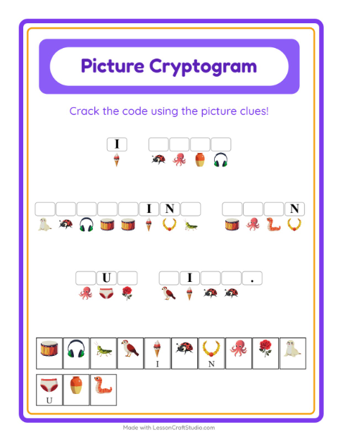 Preview of Cryptogram worksheet for kindergarten