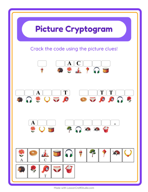 Preview of Cryptogram worksheet for kindergarten