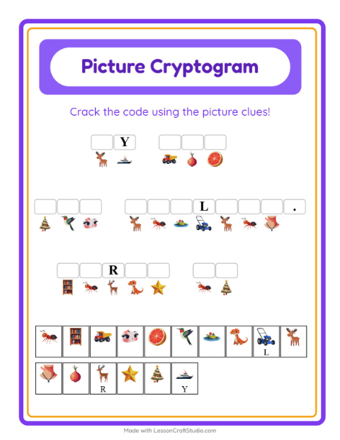 Preview of Cryptogram worksheet for kindergarten