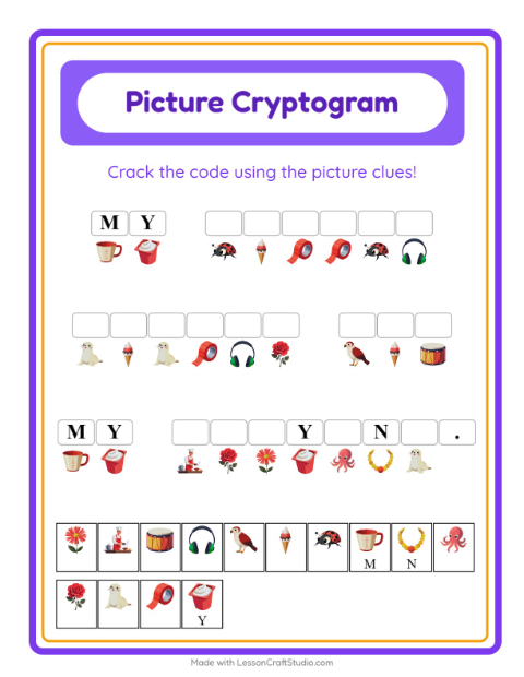 Preview of Cryptogram worksheet for kindergarten