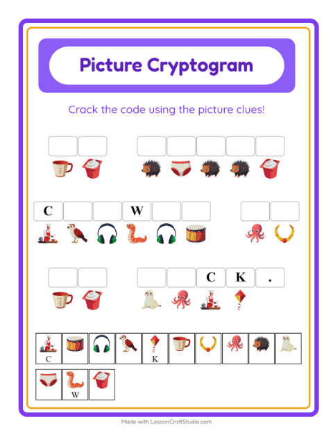 Preview of Cryptogram worksheet for kindergarten