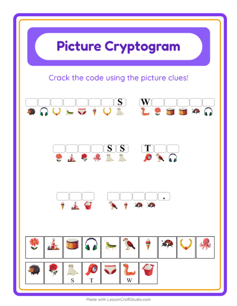 Preview of Cryptogram worksheet for kindergarten