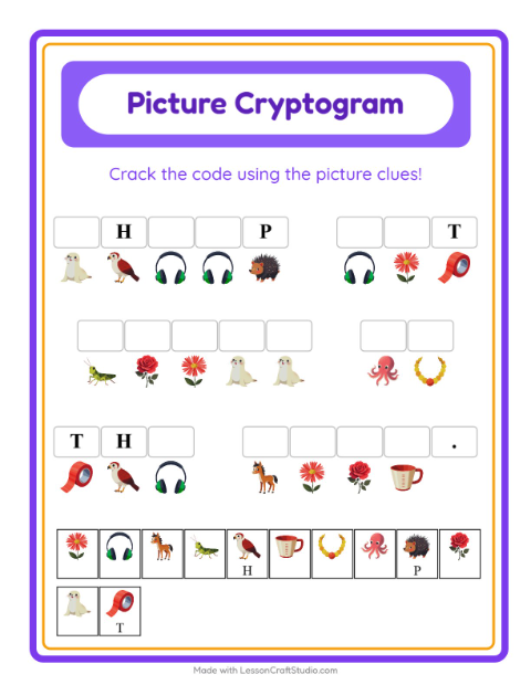 Preview of Cryptogram worksheet for kindergarten