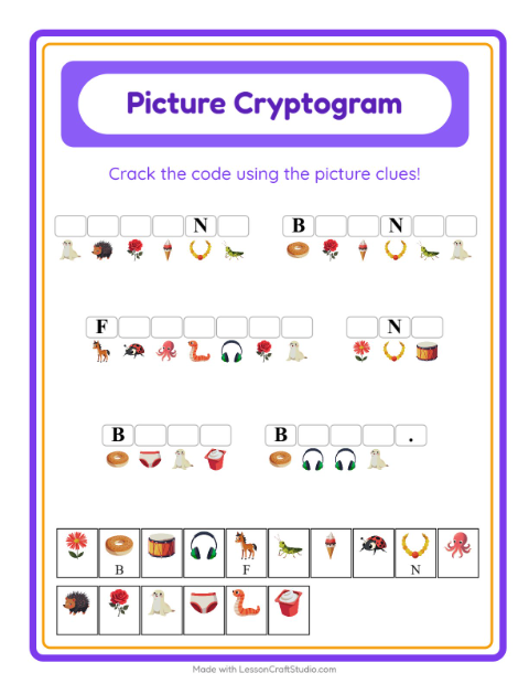 Preview of Cryptogram worksheet for kindergarten