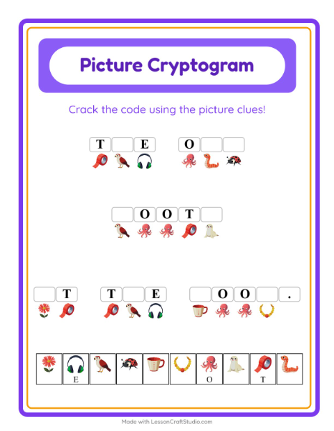 Preview of Cryptogram worksheet for kindergarten