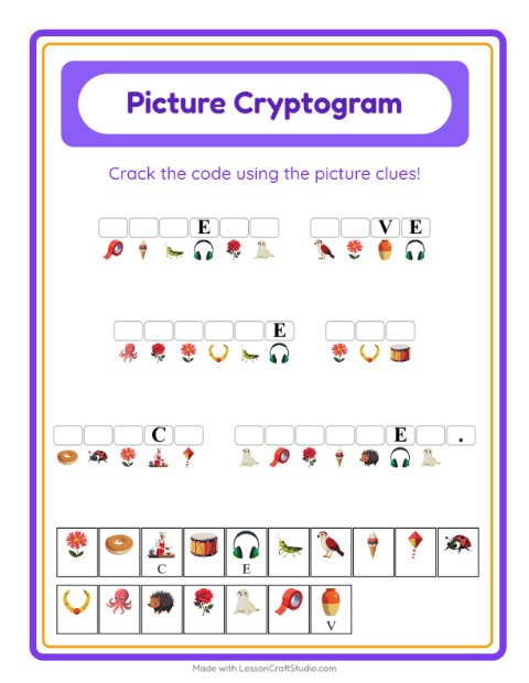 Preview of Cryptogram worksheet for kindergarten
