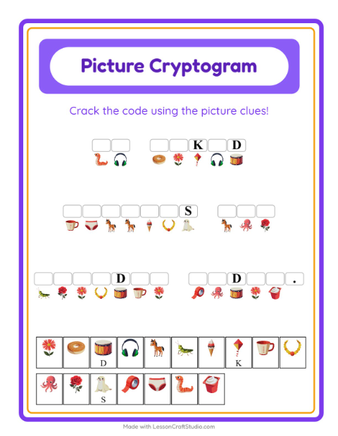 Preview of Cryptogram worksheet for kindergarten