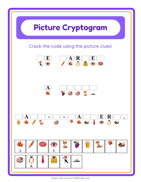 Preview of Cryptogram worksheet for kindergarten