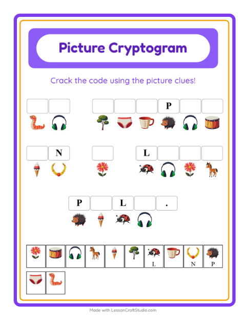 Preview of Cryptogram worksheet for kindergarten