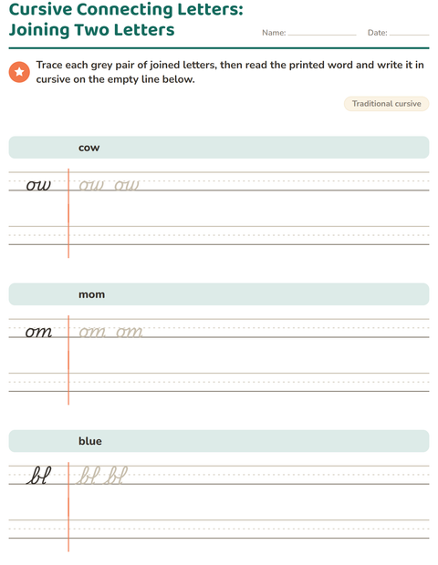 Preview of Cursive Writing worksheet for grade 2