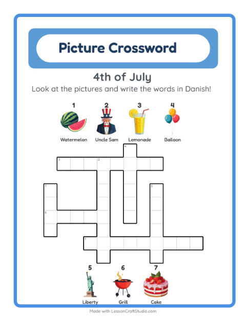 Picture crossword – Fourth of July Things