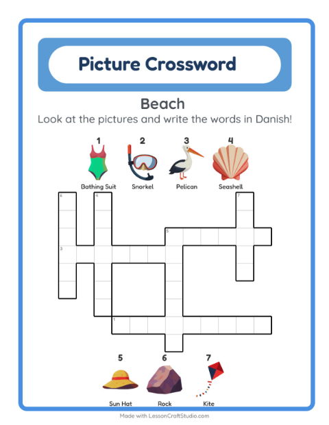 Picture crossword – Beach Things