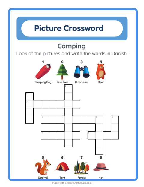 Picture crossword – Camping Gear