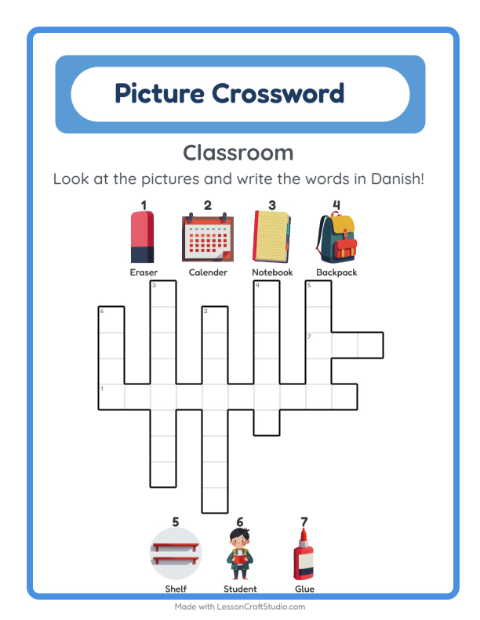Picture crossword – Classroom Objects