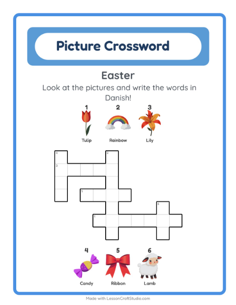Preview of Learn Danish: Easter – Picture Crossword for Kids