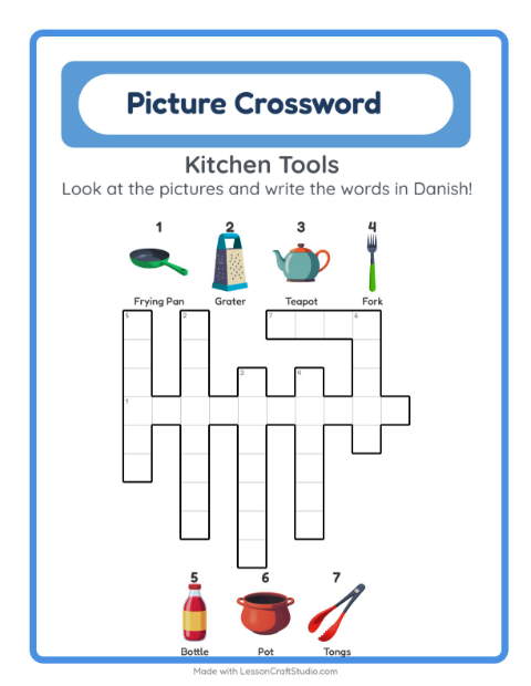 Picture crossword – Kitchen Tools