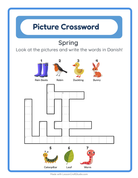 Preview of Learn Danish: Spring – Picture Crossword for Kids