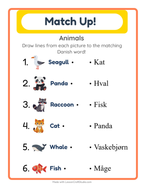Picture-word match – Animals