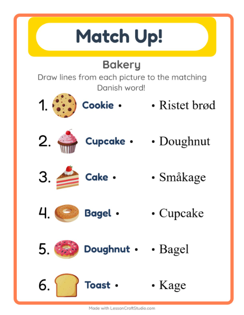Picture-word match – Bakery Treats