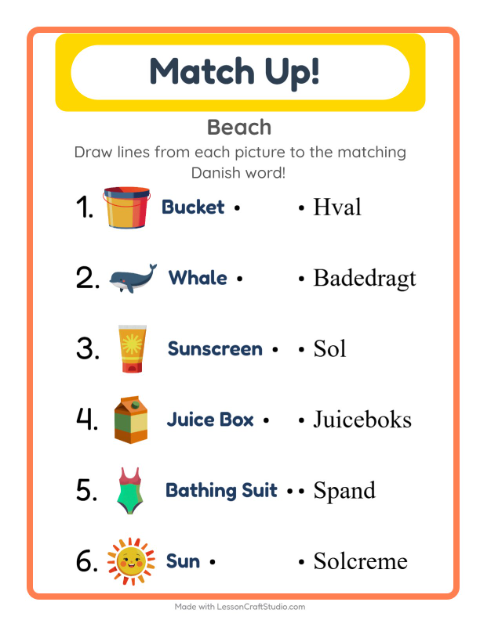 Picture-word match – Beach Things