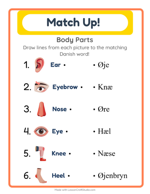 Picture-word match – Body Parts