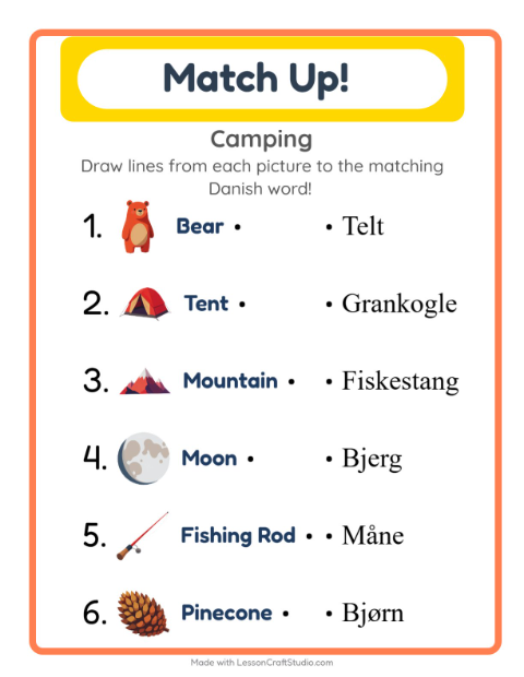 Picture-word match – Camping Gear