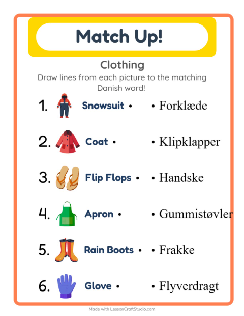 Picture-word match – Clothes