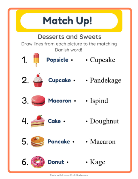 Picture-word match – Desserts and Sweets