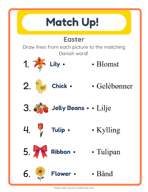 Preview of Learn Danish: Easter – Picture-Word Match for Kids