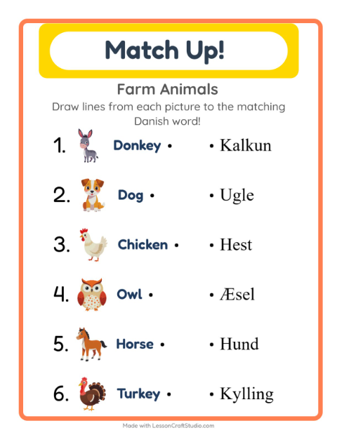 Picture-word match – Farm Animals