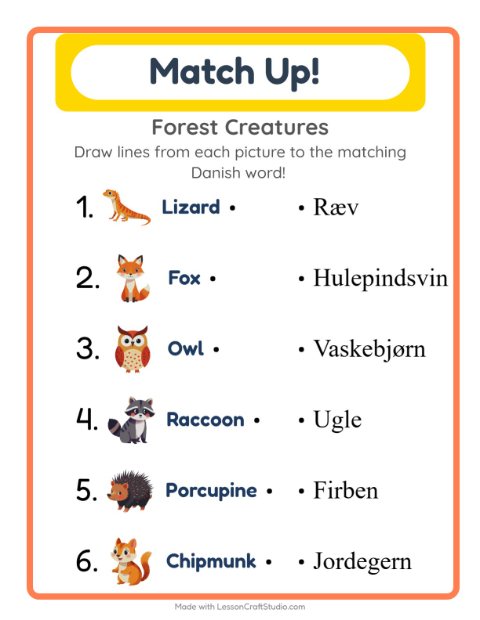 Picture-word match – Forest Creatures