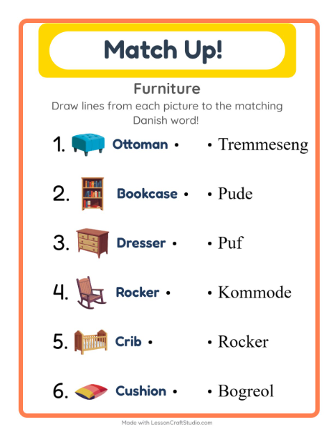 Picture-word match – Furniture