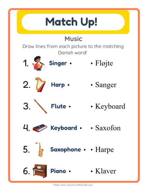 Picture-word match – Musical Instruments
