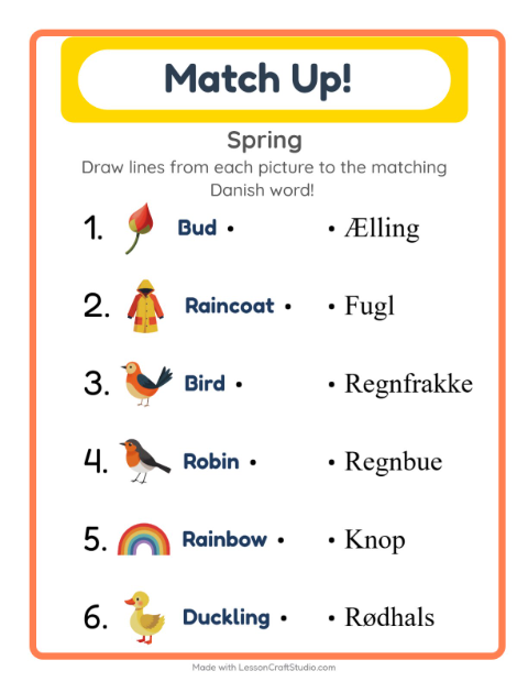 Preview of Learn Danish: Spring – Picture-Word Match for Kids