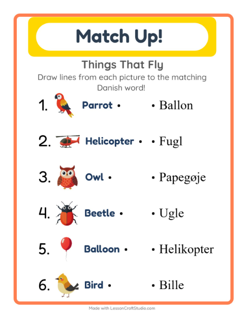 Picture-word match – Things That Fly