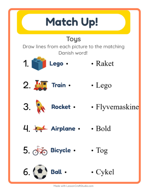 Picture-word match – Toys