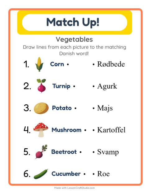 Picture-word match – Vegetables