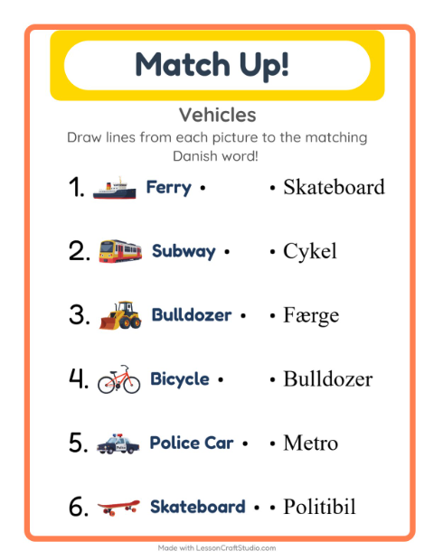 Picture-word match – Vehicles