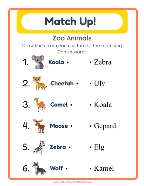 Picture-word match – Zoo Animals