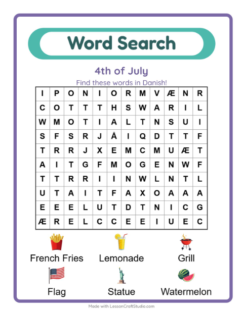 Picture word search – Fourth of July Things