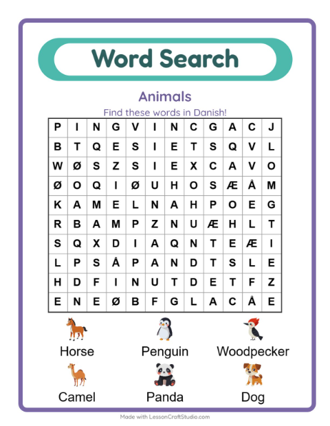 Picture word search – Animals