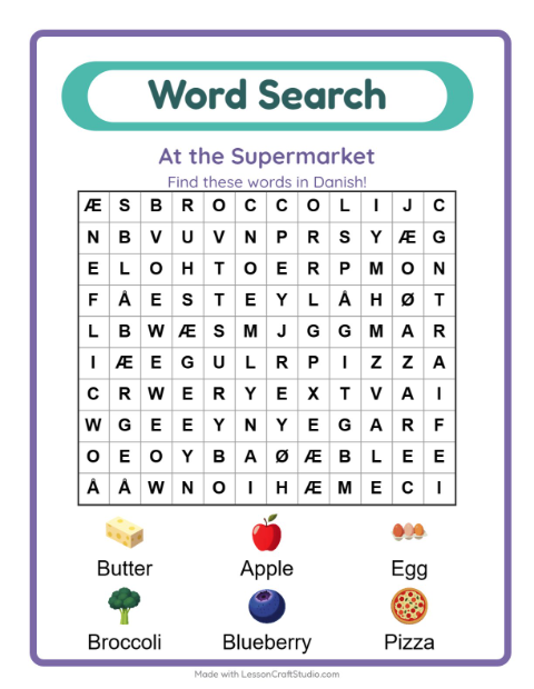 Picture word search – Supermarket Things