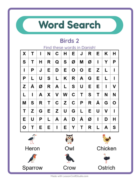 Picture word search – More Birds