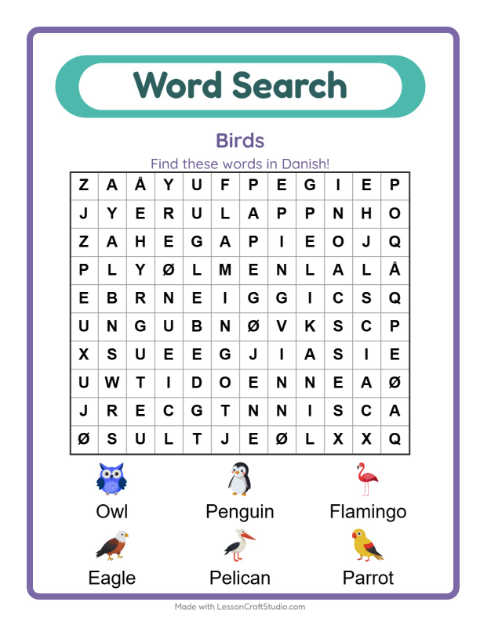 Picture word search – Birds