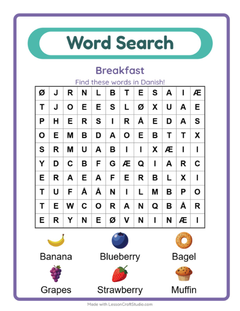 Picture word search – Breakfast