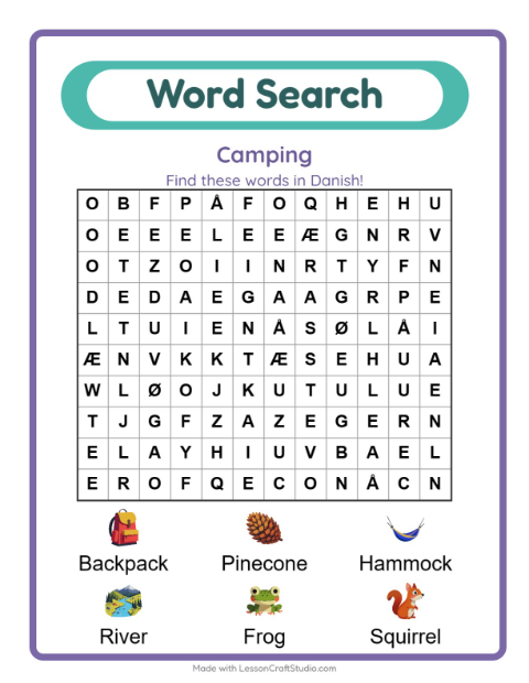 Picture word search – Camping Gear