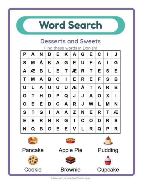 Picture word search – Desserts and Sweets