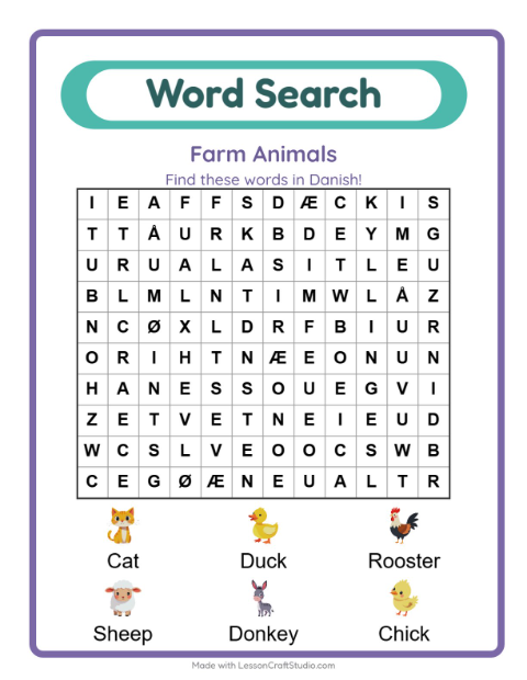 Picture word search – Farm Animals