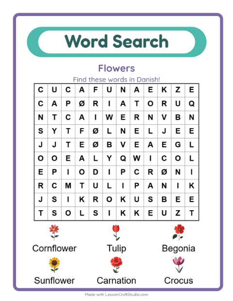 Picture word search – Flowers