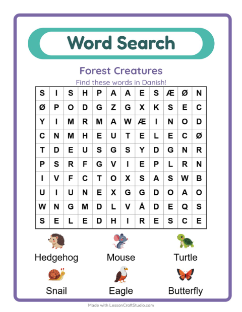 Picture word search – Forest Creatures